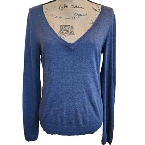 Rubbish Blue V-Neck Sweater with Elbow Patches – Size Medium
